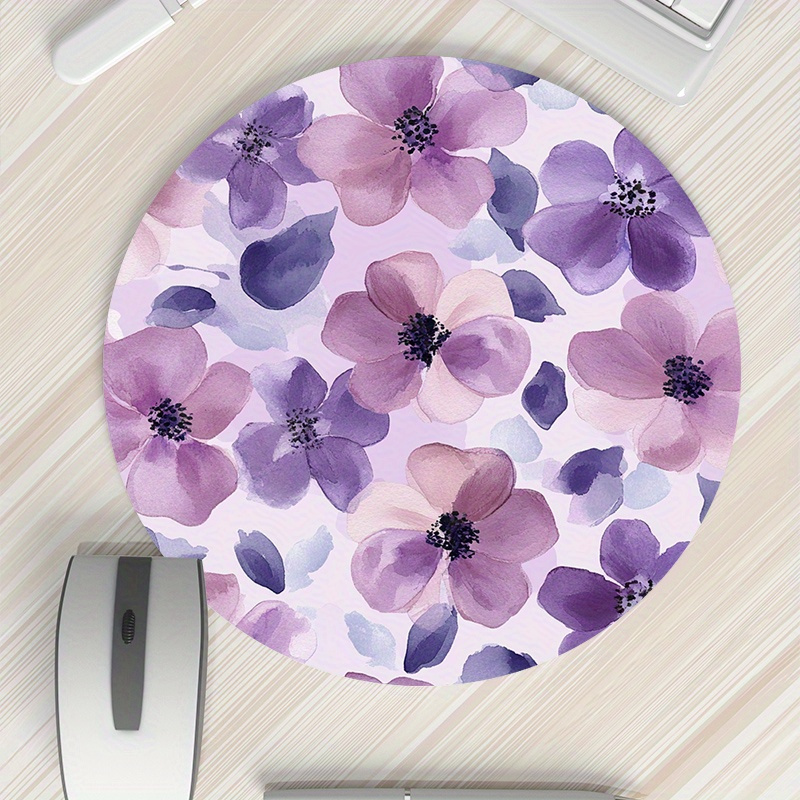 Desk Setup Tech - 1pc Purple Floral Round Mouse Pad