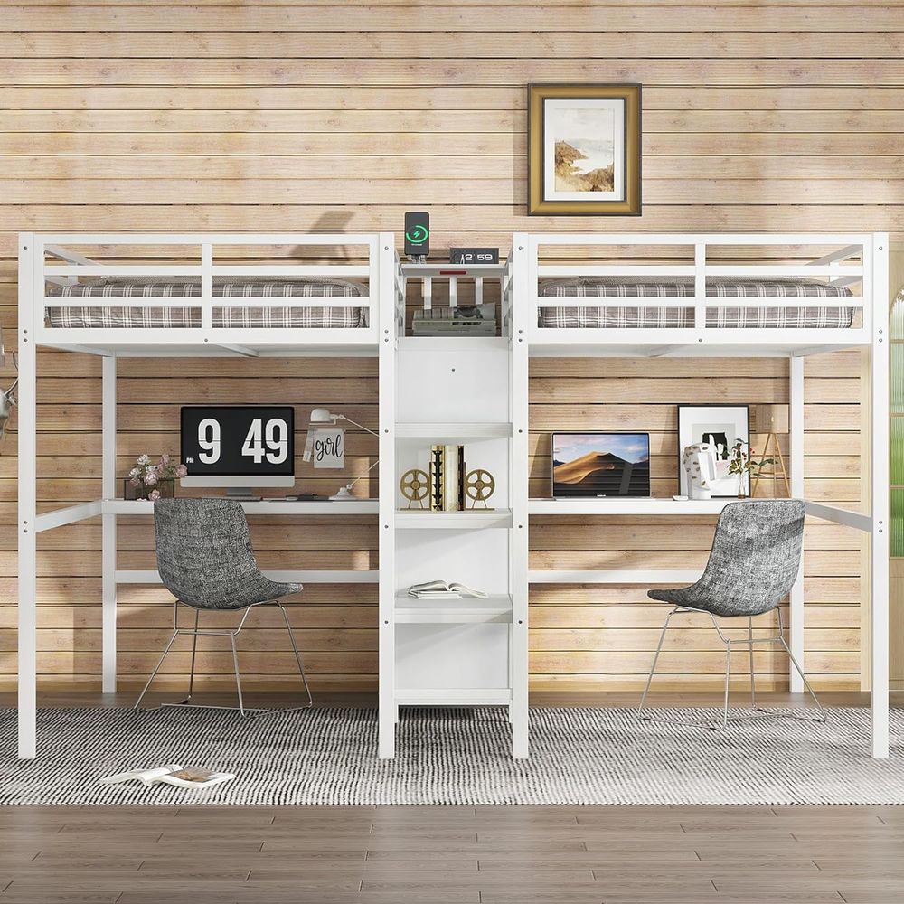 Twin Size Metal Bed with Desk, - Desk Setup Shelves 리뷰 및 가격