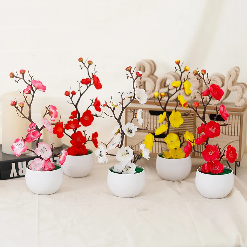 Simulation Plum Flower Pot Pla - Desk Setup Plant 리뷰 및 가격