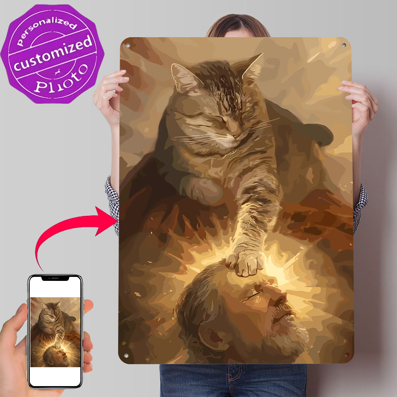 Cat Blessing a Man Tinplate Po - Desk Setup Vintage 리뷰 및 가격