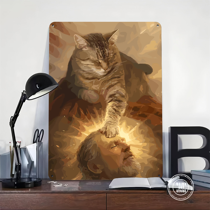 Cat Blessing a Man Tinplate Po - Desk Setup Vintage 리뷰 및 가격