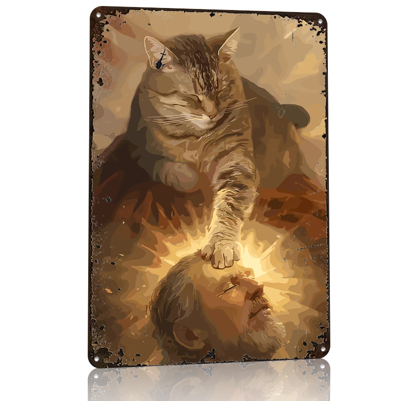 Cat Blessing a Man Tinplate Po - Desk Setup Vintage 리뷰 및 가격