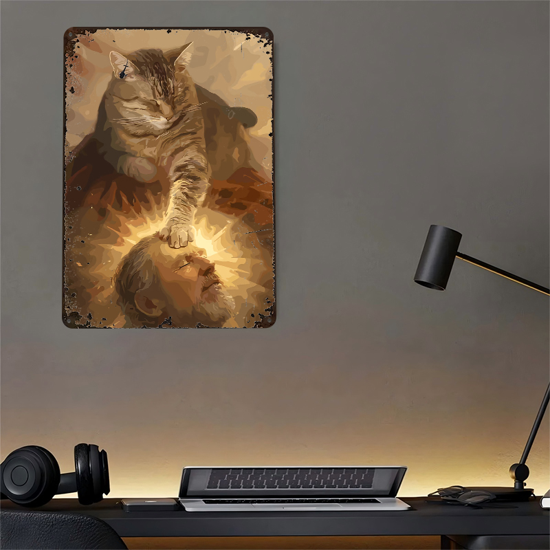 Cat Blessing a Man Tinplate Po - Desk Setup Vintage 리뷰 및 가격